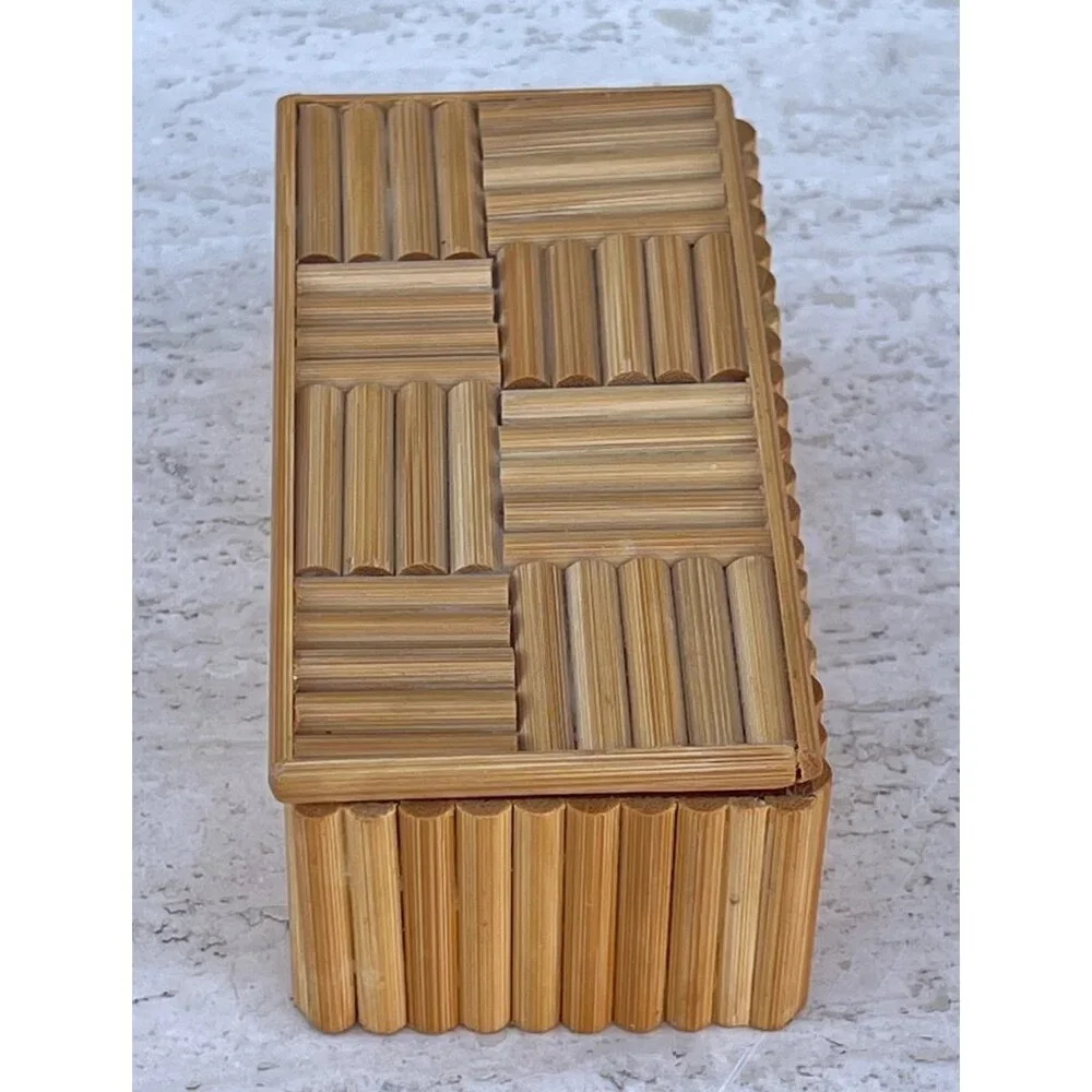 Frances Denney Dusting Powder Sealed in Reusable Bamboo Box With Lid & Puff VTG